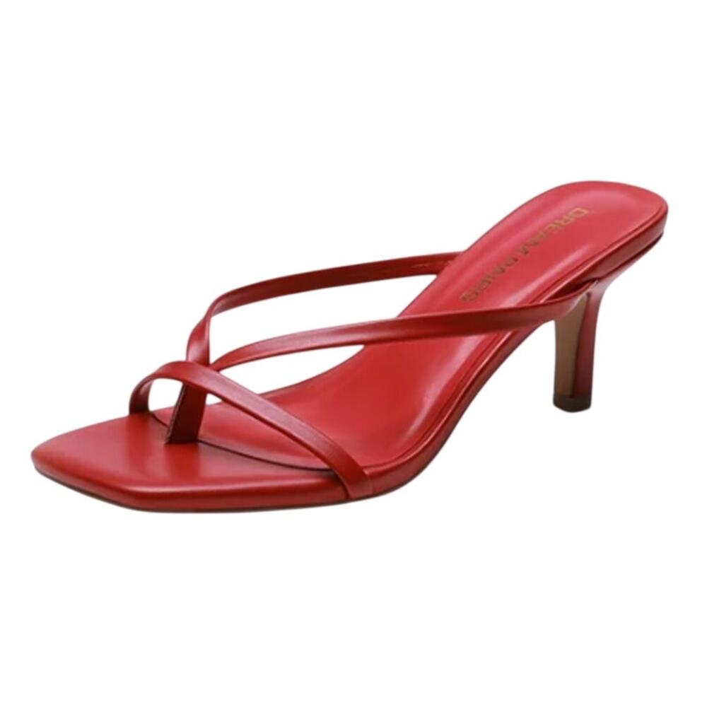 Dream Pairs Slip-On Square Toe Thong Heeled Sandals in Red, Size 6.5